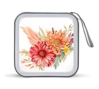 JTREHY Étui de rangement pour CD, DVD, grande capacité de 40 feuilles, motif floral, avec fermeture éclair, pour voiture, maison, bureau, disque de jeux, musique audio, Dessin de fleurs., 6.1*6.1*1.8