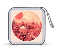 JTREHY Étui de rangement pour CD, DVD, grande capacité de 40 feuilles, motifs architecturaux chinois imprimés, portable à fermeture éclair, pour voiture, maison, bureau, disques de jeux, musique