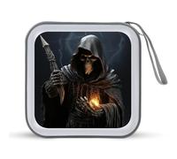 JTREHY Grim-Reaper Sac de rangement pour CD DVD Grande capacité 40 feuilles Imprimé Portable Fermeture Éclair pour voiture, maison, bureau, disque de jeux, musique audio, Faucheuse, 6.1*6.1*1.8 IN