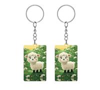 JTREHY Porte-clés double face en acrylique, motif mouton de dessin animé mignon, porte-clés portable avec anneau porte-clés pour clés, sac à main, sac à dos, mouton mignon de dessin animé, 5 x 3,1 x