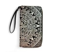 JTREHY Portefeuille pour femme avec calendrier maya End of the World en polyuréthane grande capacité avec dragonne et fermeture éclair, calendrier maya End of the World, 19,7 x 10,5 cm, Calendrier
