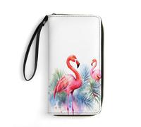 JTREHY Portefeuille pour femme avec imprimé aquarelle flamant rose - Grande capacité - Avec dragonne et fermeture éclair - 19,7 x 10,5 cm, Aquarelle flamant rose, 19.7x10.5cm