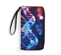 JTREHY Portefeuille pour femme DNA Genetic Helix imprimé portefeuille PU grande capacité avec dragonne et fermeture éclair, DNA Genetic Helix, 19,7 x 10,5 cm, Hélix génétique ADN, 19.7x10.5cm