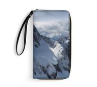JTREHY Portefeuille pour femme Motif montagne enneigée Portefeuille PU grande capacité avec dragonne et fermeture éclair, Snow Mountain, 19,7 x 10,5 cm, Snow Mountain., 19.7x10.5cm