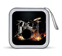 JTREHY Sac de rangement pour CD, DVD, 40 feuilles, imprimé batteur, portable, fermeture éclair, grande capacité pour voiture, maison, bureau, disque de jeux, musique audio, Batterie, 6.1*6.1*1.8 IN