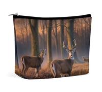 JTREHY Trousse de maquillage pour femme, motif cerfs sauvages de la nature, grande capacité, portable avec fermeture éclair, sac de rangement, portefeuille de voyage imperméable pour femmes et filles,