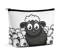 JTREHY Trousse de maquillage pour femme, motif mouton noir et blanc, grande capacité, portable avec fermeture éclair, sac de rangement, portefeuille de voyage imperméable pour femmes et filles, dessin