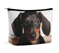 JTREHY Trousse de toilette pour femme, joli chien saucisse Wiener imprimé de grande capacité, portable avec fermeture éclair, sac de rangement, portefeuille de voyage imperméable pour femmes et