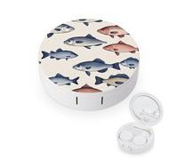 JTREWBV Boîte à lentilles de contact de voyage portable, étui rond coloré imprimé poisson, kit d'outils de retrait de contact oculaire compact pour voyage et maison, blanc, Taille unique, Étui pour