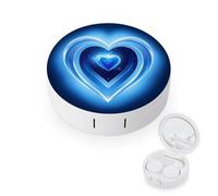 JTREWBV Boîte à lentilles de contact de voyage portable, étui rond imprimé cœur bleu, kit d'outils de retrait de contact oculaire compact pour voyage et maison, blanc, Taille unique, Étui pour