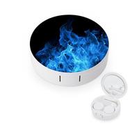 JTREWBV Boîte à lentilles de contact de voyage portable, étui rond imprimé flamme bleue, kit d'outils de retrait de contact oculaire compact pour voyage et maison, blanc, Taille unique, Étui pour