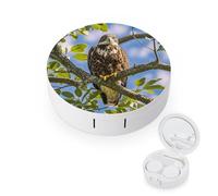 JTREWBV Boîte à lentilles de contact de voyage portable, étui rond imprimé hibou, kit d'outils compact pour les voyages et la maison, blanc, Taille unique, Étui pour lentilles de contact