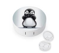 JTREWBV Boîte à lentilles de contact de voyage portable, étui rond pour lentilles de contact avec imprimé pingouins mignons, kit d'outils compact pour voyage et maison, blanc, Taille unique, Étui pour
