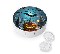 JTREWBV Boîte à lentilles de contact de voyage portable, étui rond pour lentilles de contact pour Halloween, chauve-souris volantes, kit d'outils compact pour voyage et maison, blanc, Taille unique,