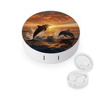 JTREWBV Boîte à lentilles de contact de voyage portable, motif dauphin sautant hors de l'eau, étui rond pour lentilles de contact oculaire, kit d'outils compact pour voyage et maison, blanc, Taille