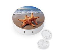 JTREWBV Boîte à lentilles de contact de voyage portable, motif étoile de mer sur la plage, étui rond compact pour lentilles de contact oculaire, kit d'outils pour voyage et maison, blanc, Taille