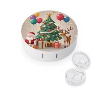 JTREWBV Boîte à lentilles de contact portable de voyage, arbre de Noël et cadeaux imprimés, étui rond pour lentilles de contact, kit d'outils compact pour voyage et maison, blanc, Taille unique, Étui