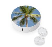 JTREWBV Boîte à lentilles de contact portable de voyage, étui rond à motif cocotier - Kit d'outils compact pour les voyages et la maison, blanc, Taille unique, Étui pour lentilles de contact