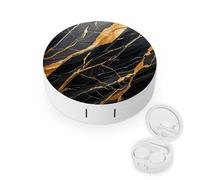 JTREWBV Boîte à lentilles de contact portable de voyage, étui rond à motif marbré noir, kit d'outils compact pour les voyages et la maison, blanc, Taille unique, Étui pour lentilles de contact