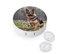 JTREWBV Boîte à lentilles de contact portable de voyage, étui rond imprimé berger allemand, kit d'outils compact pour les voyages et la maison, blanc, Taille unique, Étui pour lentilles de contact