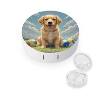 JTREWBV Boîte à lentilles de contact portable de voyage, étui rond imprimé chien sur la pelouse, kit d'outils de retrait de contact oculaire compact pour voyage et maison, blanc, Taille unique, Étui