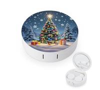 JTREWBV Boîte à lentilles de contact portable de voyage, étui rond imprimé de Noël, kit d'outils compact pour les voyages et la maison, blanc, Taille unique, Étui pour lentilles de contact