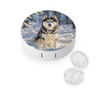 JTREWBV Boîte à lentilles de contact portable de voyage, étui rond imprimé loup dans la neige, kit d'outils compact pour voyage et maison, blanc, Taille unique, Étui pour lentilles de contact