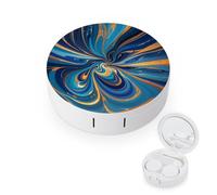 JTREWBV Boîte à lentilles de contact portable de voyage, étui rond imprimé marbre bleu et doré, kit d'outils compact pour les voyages et la maison, blanc, Taille unique, Étui pour lentilles de contact