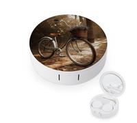 JTREWBV Boîte à lentilles de contact portable de voyage, étui rond imprimé vélo, kit d'outils compact pour les voyages et la maison, blanc, Taille unique, Étui pour lentilles de contact