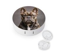JTREWBV Boîte à lentilles de contact portable de voyage, étui rond pour lentilles de contact avec imprimé bouledogue français, kit d'outils compact pour voyage et maison, blanc, Taille unique, Étui