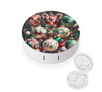 JTREWBV Boîte à lentilles de contact portable de voyage, étui rond pour lentilles de contact avec impression de boules de Noël, kit d'outils compact pour voyage et maison, blanc, Taille unique, Étui