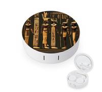 JTREWBV Boîte à lentilles de contact portable de voyage - Imprimé hiéroglyphes égyptiens antiques - Étui rond pour lentilles de contact oculaire - Kit compact pour les voyages et la maison, blanc,