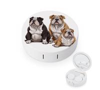 JTREWBV Boîte à lentilles de contact portable de voyage, motif bouledogues anglais, étui rond pour lentilles de contact oculaire, kit d'outils compact pour voyage et maison, blanc, Taille unique, Étui