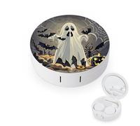 JTREWBV Boîte à lentilles de contact portable de voyage, motif chauve-souris fantôme, étui rond pour lentilles de contact, kit d'outils compact pour voyage et maison, blanc, Taille unique, Étui pour