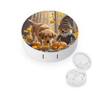 JTREWBV Boîte à lentilles de contact portable de voyage, motif chien et feuilles d'érable, étui rond compact pour lentilles de contact oculaire pour voyage et maison, blanc, Taille unique, Étui pour