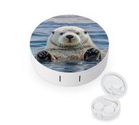 JTREWBV Boîte à lentilles de contact portable de voyage - Motif loutre de mer - Rond - Kit d'outils de retrait de contact oculaire compact pour voyage et maison, blanc, Taille unique, Étui pour