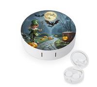 JTREWBV Boîte à lentilles de contact portable de voyage, motif lutins et chauves-souris, étui rond compact pour lentilles de contact oculaire, kit d'outils de retrait de contact oculaire pour voyage