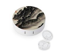 JTREWBV Boîte à lentilles de contact portable de voyage, peinture à l'encre imprimée, étui rond pour lentilles de contact, kit d'outils compact pour voyage et maison, blanc, Taille unique, Étui pour