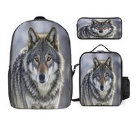 JTREWBV Ensemble de sac à dos 3 pièces - Imprimé loup - Sac à dos tendance - Sac à dos et sac à déjeuner à bandoulière, Noir , taille unique
