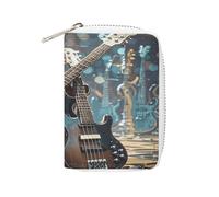 JTREWBV Étui de rangement fin en cuir synthétique avec fermeture éclair, guitare, basse, instruments de musique, 20 emplacements pour cartes de crédit, porte-cartes à fermeture éclair pour femme,