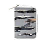 JTREWBV Étui de rangement fin en cuir synthétique avec fermeture éclair, imprimé avions de chasse 20 emplacements pour cartes de crédit, porte-cartes à fermeture éclair pour femme, blanc, 16x11.5cm,