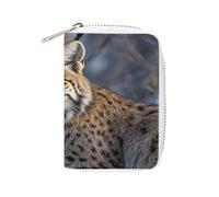 JTREWBV Étui de rangement fin en cuir synthétique avec fermeture éclair, imprimé Bobcat sauvage, 20 emplacements pour cartes de crédit, porte-cartes à fermeture éclair pour femme, blanc, 16x11.5cm,