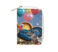 JTREWBV Étui de rangement fin en cuir synthétique avec fermeture éclair, imprimé fête de Turquie amusant, 20 emplacements pour cartes de crédit, porte-cartes à fermeture éclair pour femme, blanc,