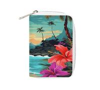 JTREWBV Étui de rangement fin en cuir synthétique avec fermeture éclair, imprimé Hello Hawaï, 20 emplacements pour cartes de crédit, porte-cartes à fermeture éclair pour femme, blanc, 16x11.5cm,