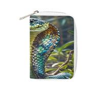 JTREWBV Étui de rangement fin en cuir synthétique avec fermeture éclair, imprimé serpent cobra, 20 emplacements pour cartes de crédit, porte-cartes à fermeture éclair pour femme, blanc, 16x11.5cm,