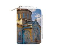 JTREWBV Étui fin en cuir synthétique avec fermeture éclair, imprimé église arménienne, 20 emplacements pour cartes de crédit, porte-cartes à fermeture éclair pour femme, blanc, 16x11.5cm, Moderne