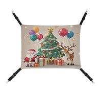 JTREWBV Hamac suspendu pour petit animal avec motif arbre de Noël et cadeaux imprimés Hamacs pour animaux domestiques avec sangles réglables et crochets en métal