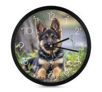 JTREWBV Horloge murale silencieuse sans tic-tac, horloge murale ronde avec imprimé chien de berger allemand, horloge murale ronde à piles, horloge décorative facile à lire 25,4 cm