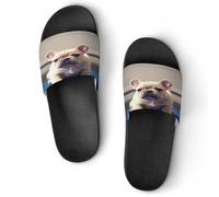JTREWBV Pantoufles d'été pour femme et homme - Imprimé bouledogue français - PVC - Chaussons de douche - Sandales de salle de bain - Antidérapantes - Faciles à nettoyer, Style Noir, 11.5 UK Men/ 9.5