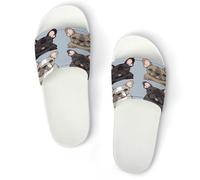 JTREWBV Pantoufles d'été pour femme et homme - Imprimé bouledogue français - PVC - Chaussons de douche - Sandales de salle de bain - Antidérapantes - Faciles à nettoyer, Style blanc, 44 EU
